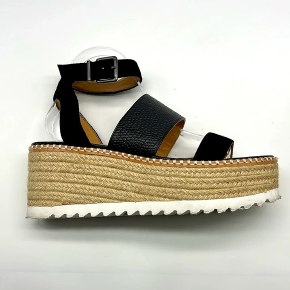Crown Vintage - Daylen Espadrille Black Wedge With Black Straps Sandal Size 9